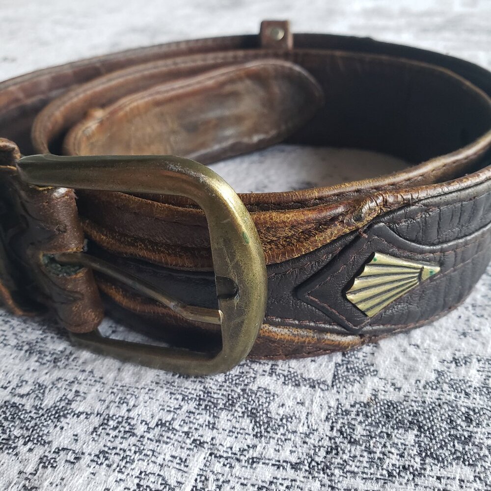 45" Custom Made Hand Crafted Brown & Tan Leather Tooled Belt